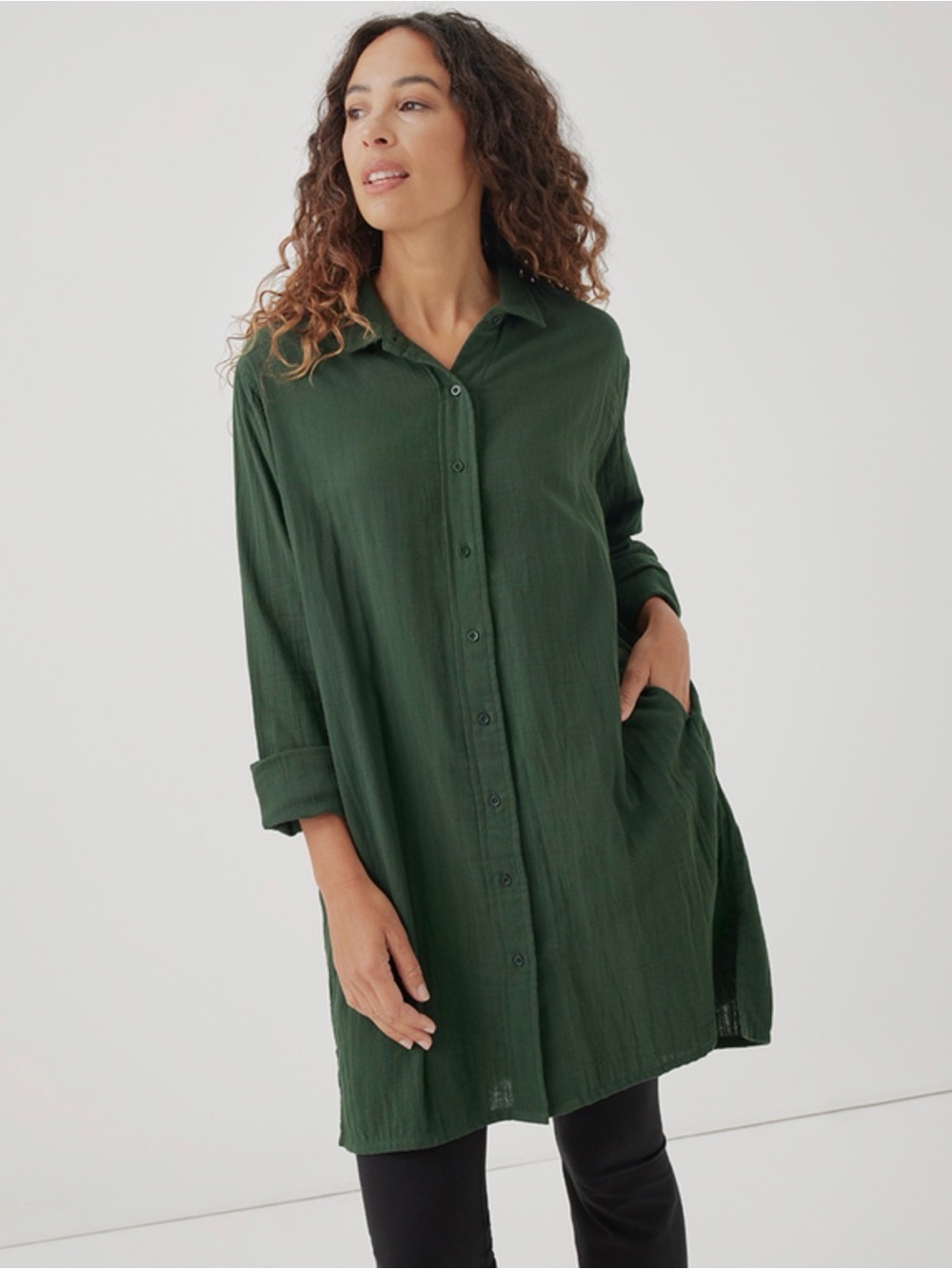 Pact Coastal Double Gauze Dress Size XL/XXL Organic Cotton Green Long Sleeve